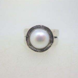DIDAE STERLING SILVER COIN PEARL RING SIZE 8 1/4